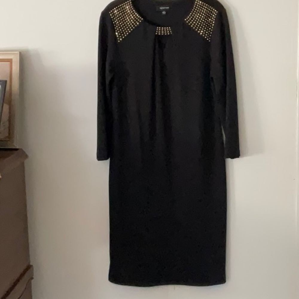 Spense Black and Gold Embellished Sheath Dress